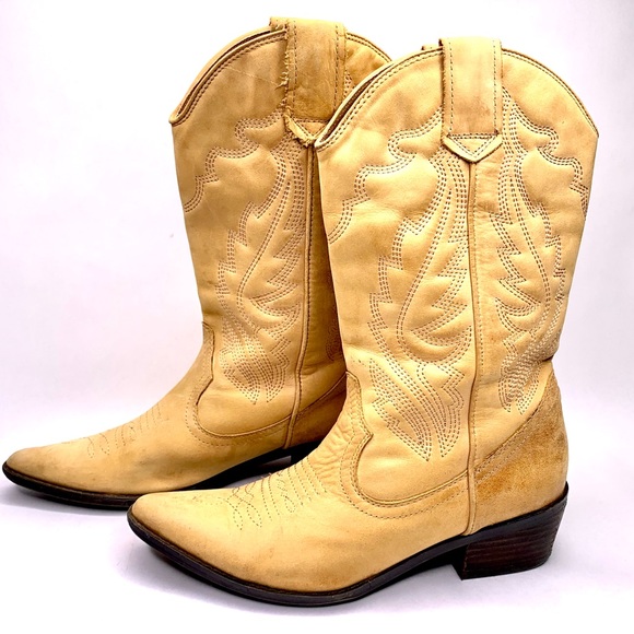 Aldo Shoes - Women’s Aldo Tan Leather Cowgirl Heel Boots-38